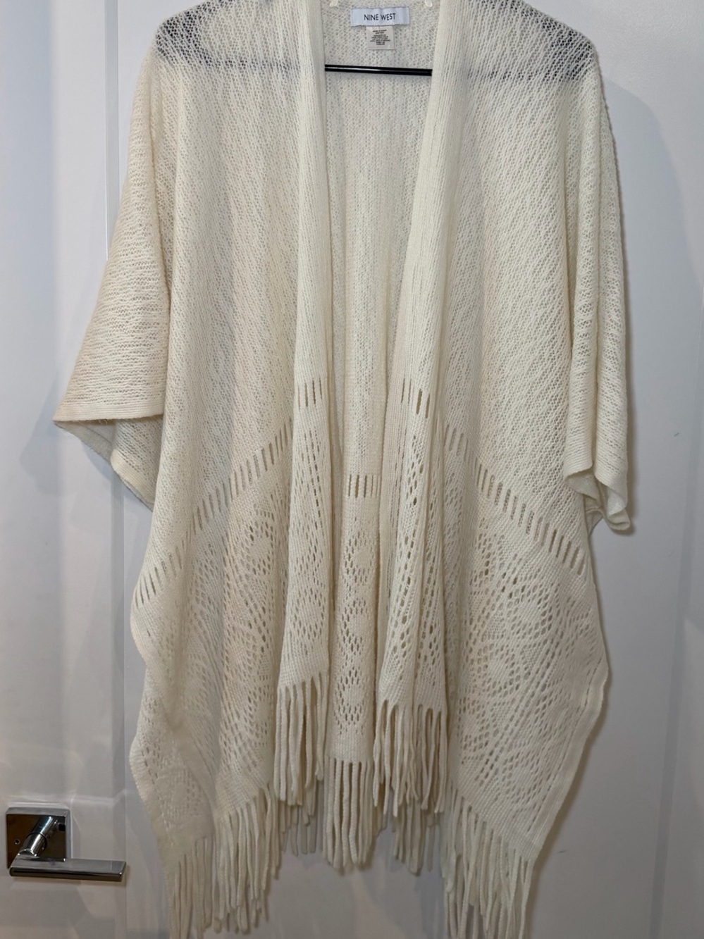 Nine West Cream Open-Weave Fringe Poncho